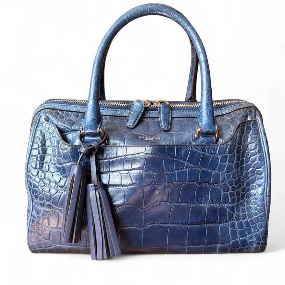Coach Legacy Haley Satchel Blue Croc Embossed Leather Tassel Bag 22324